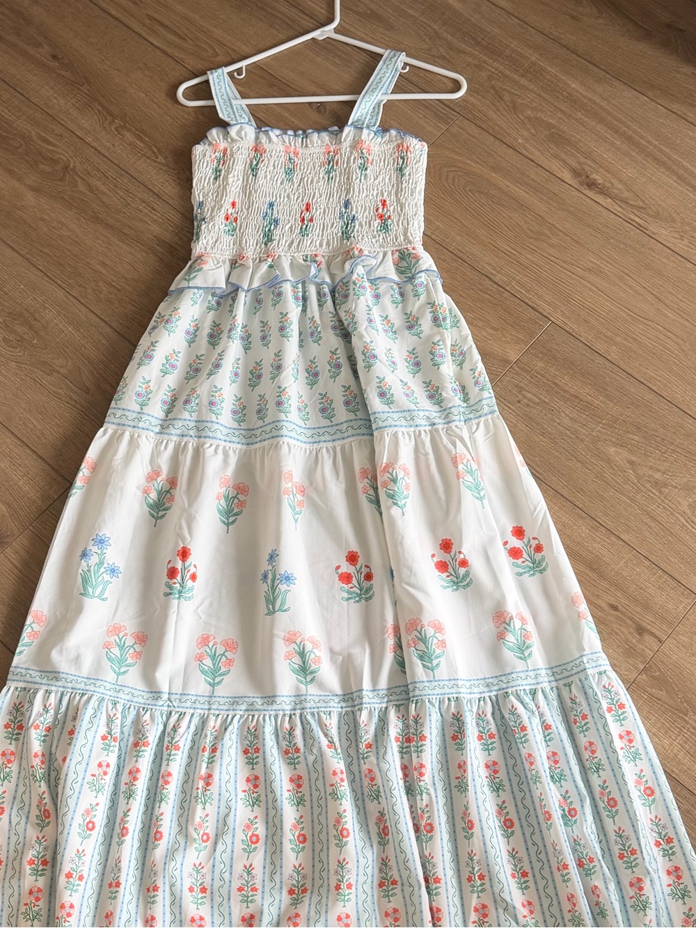 Blue & White Floral Tiered Flowy Dress